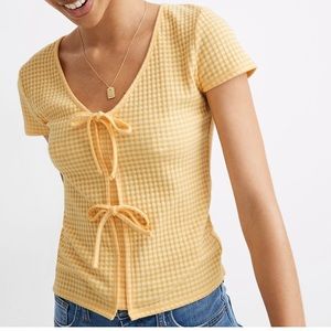 Madewell gingham bow front tee size xs